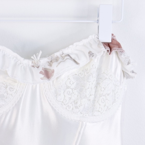 Reworked Victorian Style Ivory Satin Corset Top W/  Ruffles on Bust - S/M - Picture 7 of 15